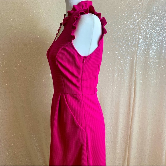Tabitha Bright Pink Size 4 Cap Sleeve A Line Stretch w/ Pockets Dress - Picture 3 of 7